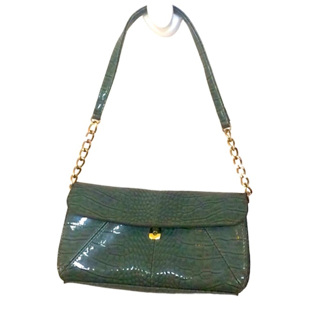 🌞 Liz Claiborne Classic green alligator shoulder bag snap closure